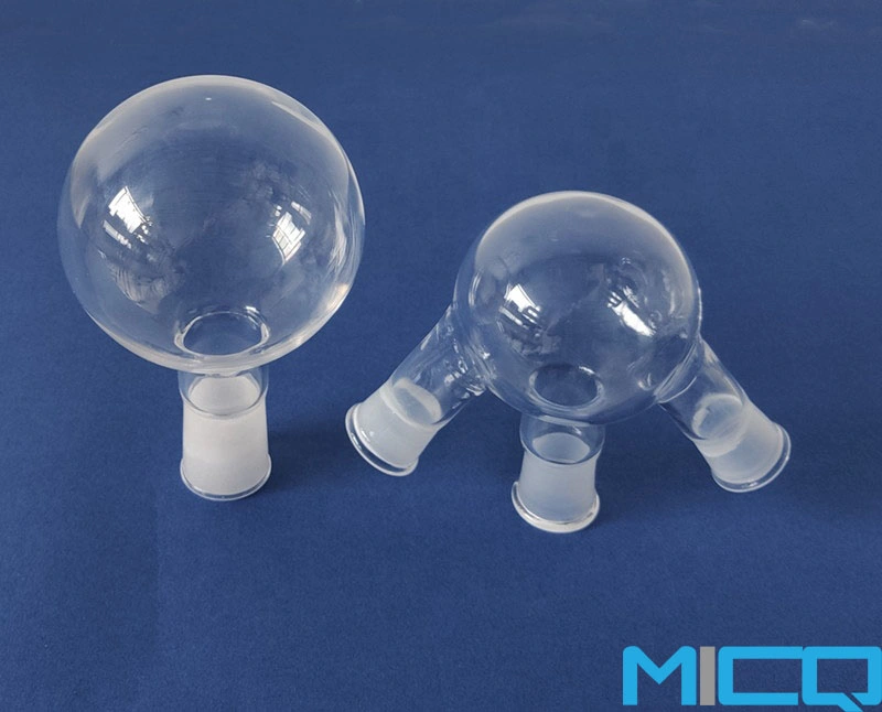 Three Outlets Quartz Glass Flask Round Bottom in Lab